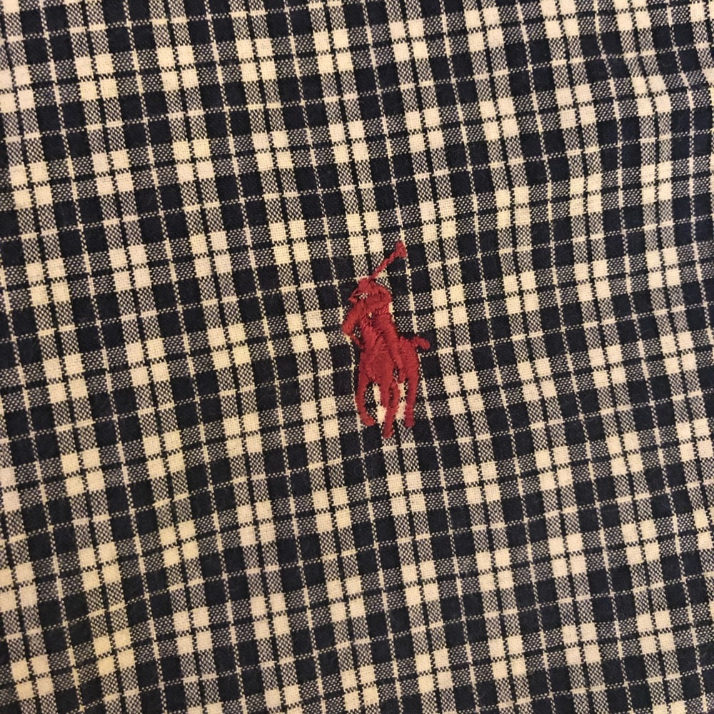 Boys Polo Ralph Lauren Navy Plaid LS Button-down Shirt L 14 16